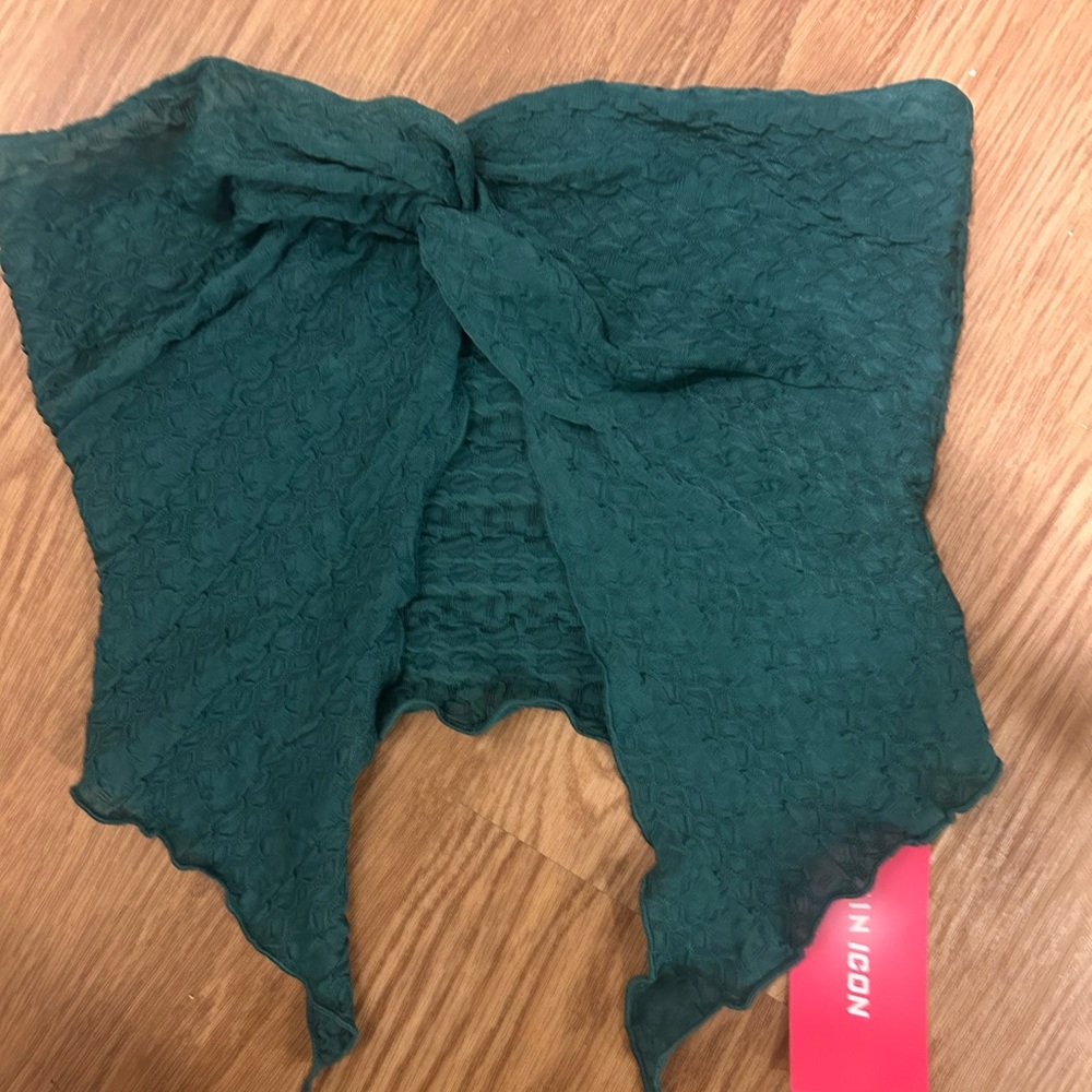 Green Textured Strapless Tope Top